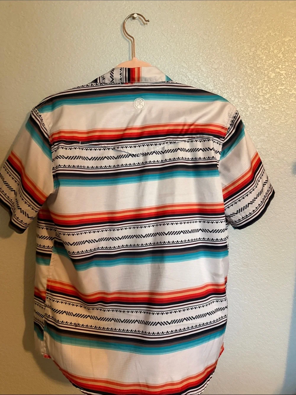 Hooey Men’s Short Sleeve Serape Stripe Shirt - Cream/Turquoise/Orange
